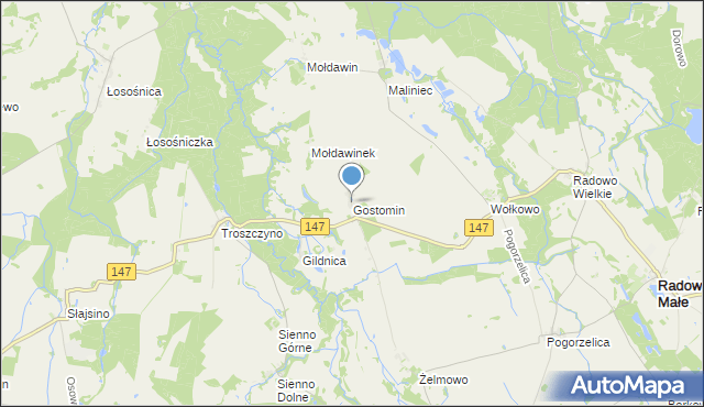 mapa Gostomin, Gostomin gmina Radowo Małe na mapie Targeo